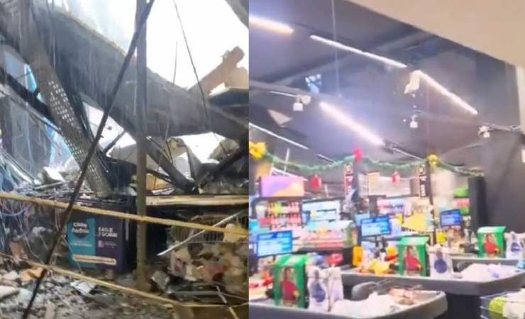 Teto de supermercado desaba em Barueri após forte chuva com granizo Teto de supermercado desaba em Barueri após forte chuva com granizo