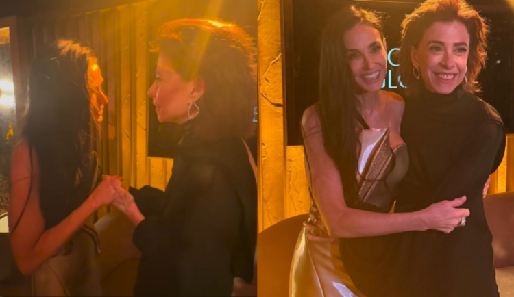 Demi Moore parabeniza Fernanda Torres nos bastidores do Globo de Ouro Demi Moore parabeniza Fernanda Torres nos bastidores do Globo de Ouro