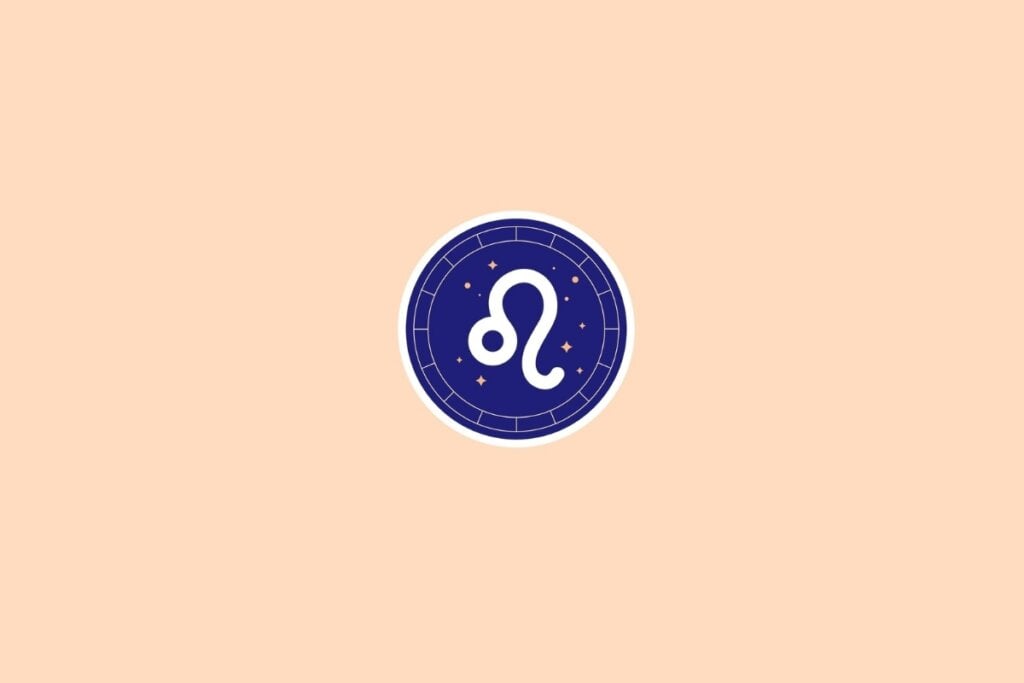 Ilustração do signo de leão em um círculo azul em cima de um fundo bege