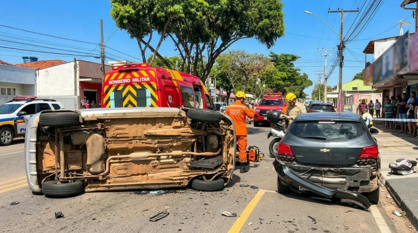 Bebê é arremessada de veículo após capotamento em Goiânia Bebê é arremessada de veículo após capotamento em Goiânia