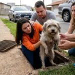 Cachorro é salvo por moradores após ser abandonado em bueiro pelo tutor em Goiânia