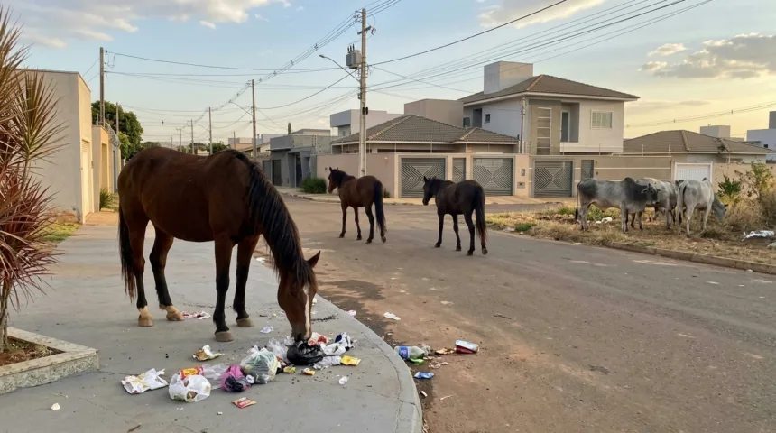 Cavalos e vacas causam transtornos e riscos em bairro de Anápolis Cavalos e vacas causam transtornos e riscos em bairro de Anápolis