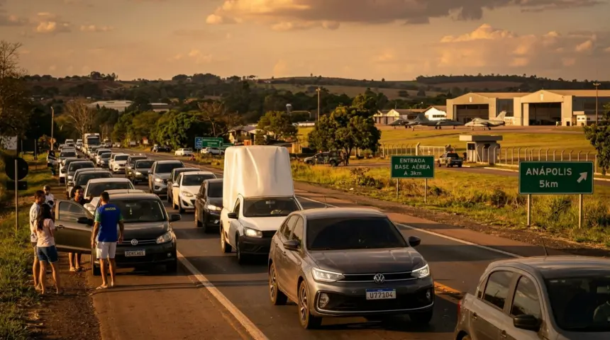 Congestionamento marca saída de evento na Base Aérea de Anápolis Congestionamento marca saída de evento na Base Aérea de Anápolis