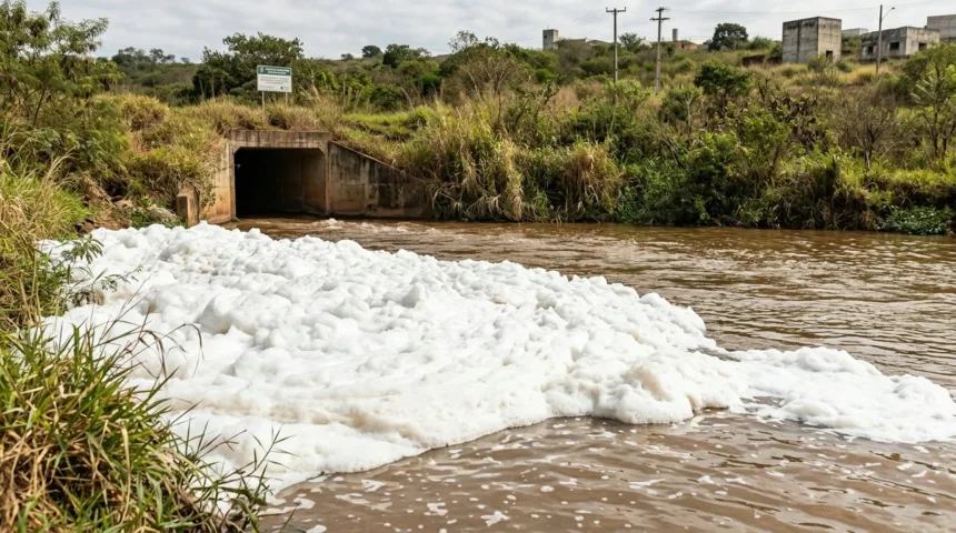 Espuma em trecho do Rio das Antas gera alerta sobre qualidade da água em Anápolis Espuma em trecho do Rio das Antas gera alerta sobre qualidade da água em Anápolis