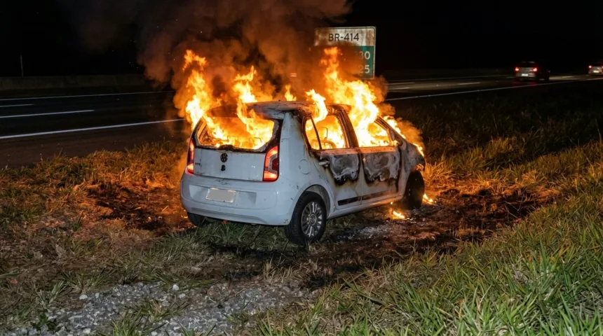 Incêndio destrói veículo após colisão traseira em rodovia na Br-414