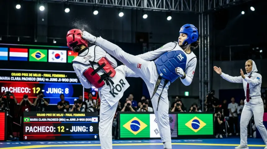 Maria Clara Pacheco consolida domínio mundial no taekwondo com ouro em Muju