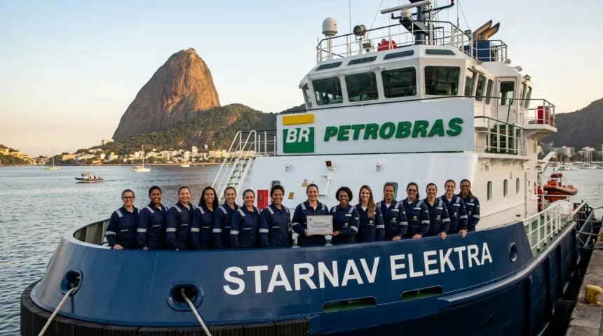 Petrobras inaugura navio com tripulação totalmente feminina no Rio de Janeiro