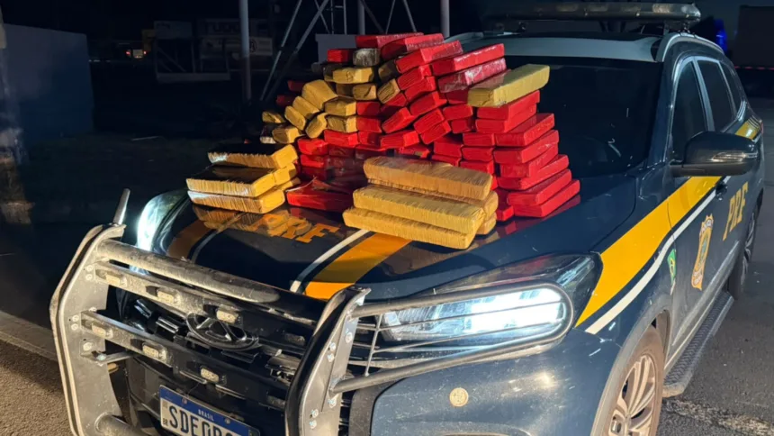 PRF apreende 80 kg de maconha em veículo transportado por caminhão-cegonha, na BR-153