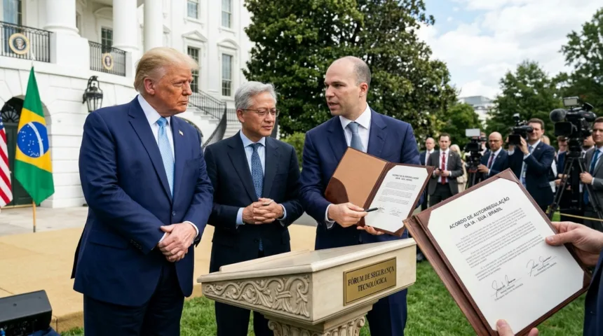 Trump firma acordo de autorregulação com gigantes da tecnologia para controle da IA Trump firma acordo de autorregulação com gigantes da tecnologia para controle da IA