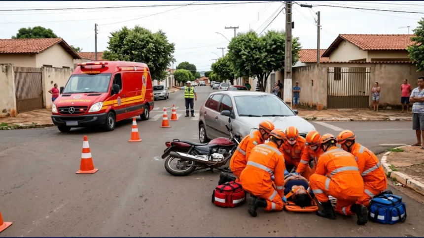 Acidente entre carro e moto deixa mulher ferida no leste de Goianésia