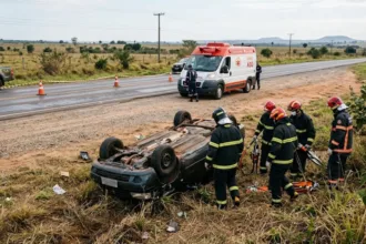 Acidente na GO-080 entre Goianésia e Barro Alto deixa vítima presa em carro após capotamento