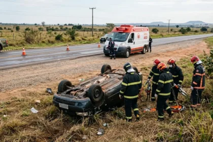 Acidente na GO-080 entre Goianésia e Barro Alto deixa vítima presa em carro após capotamento