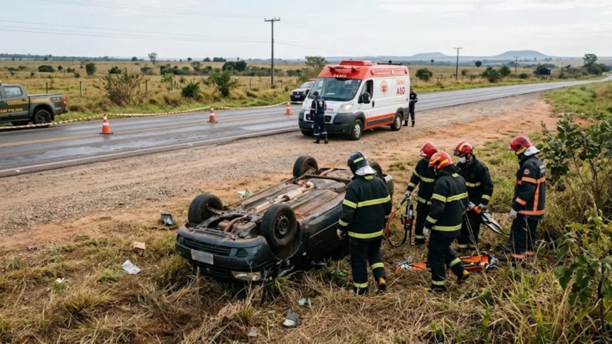 Acidente na GO-080 entre Goianésia e Barro Alto deixa vítima presa em carro após capotamento Acidente na GO-080 entre Goianésia e Barro Alto deixa vítima presa em carro após capotamento