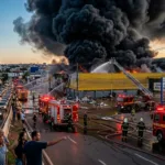 Bombeiros combatem fogo perto de shopping em Anápolis e assustam moradores com fumaça