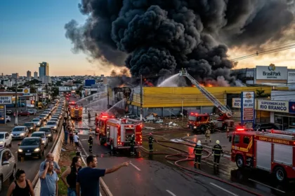 Bombeiros combatem fogo perto de shopping em Anápolis e assustam moradores com fumaça