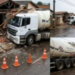 Carreta-tanque invade residência em Anápolis e morador escapa ileso
