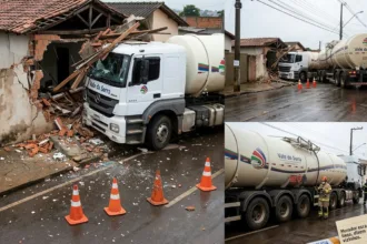 Carreta-tanque invade residência em Anápolis e morador escapa ileso