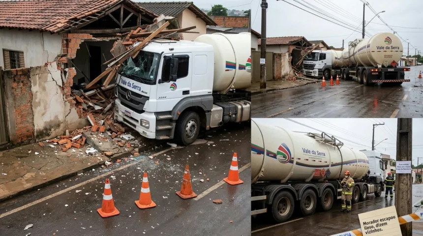 Carreta-tanque invade residência em Anápolis e morador escapa ileso
