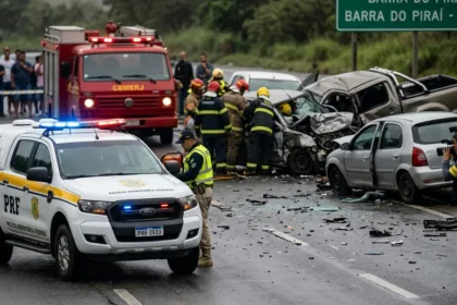 Colisão entre cinco veículos na BR-393 em Barra do Piraí causa cinco mortes e nove feridos