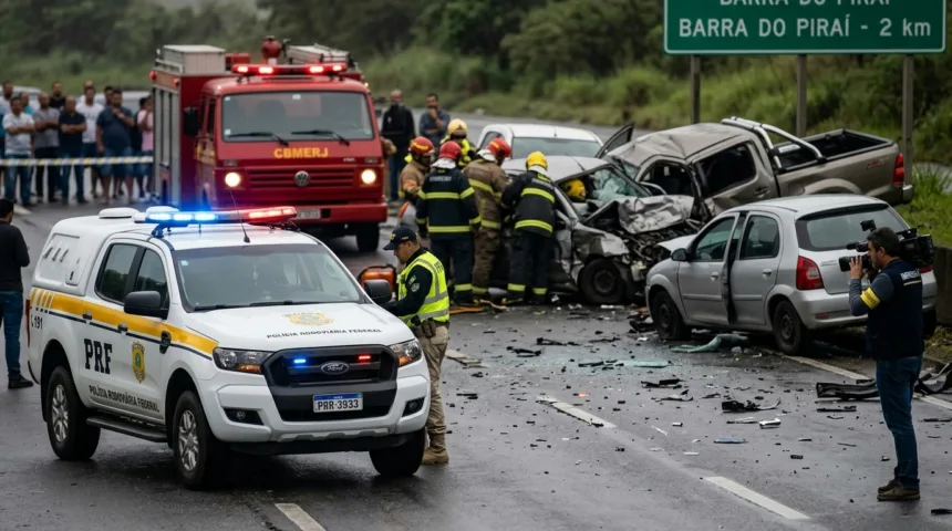 Colisão entre cinco veículos na Br-393 em Barra do Piraí causa cinco mortes e nove feridos