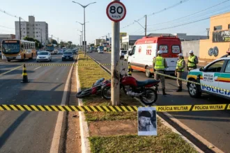 Colisão fatal de motociclista contra radar na Avenida Pedro Ludovico é filmada em Anápolis