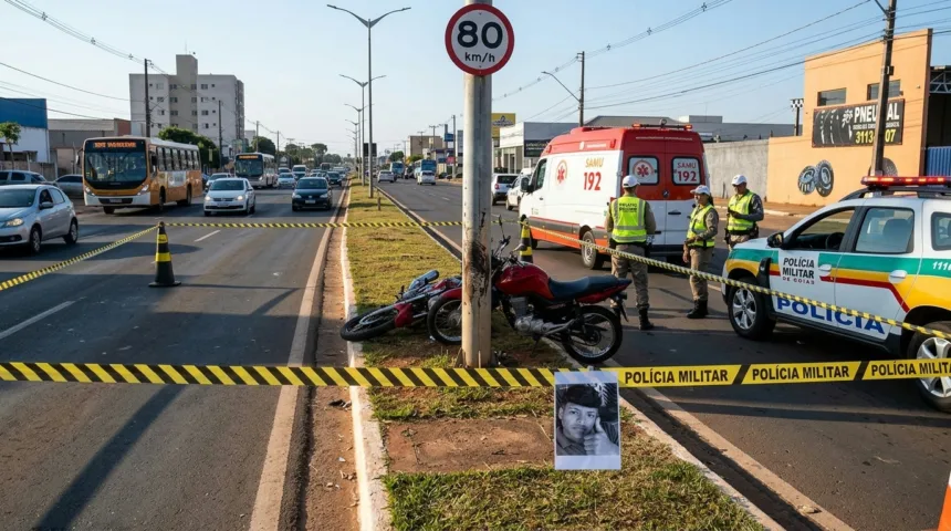 Colisão fatal de motociclista contra radar na Avenida Pedro Ludovico é filmada em Anápolis