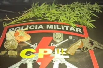 CPE Goianésia apreende revólver e encontra drogas enterradas em quintal