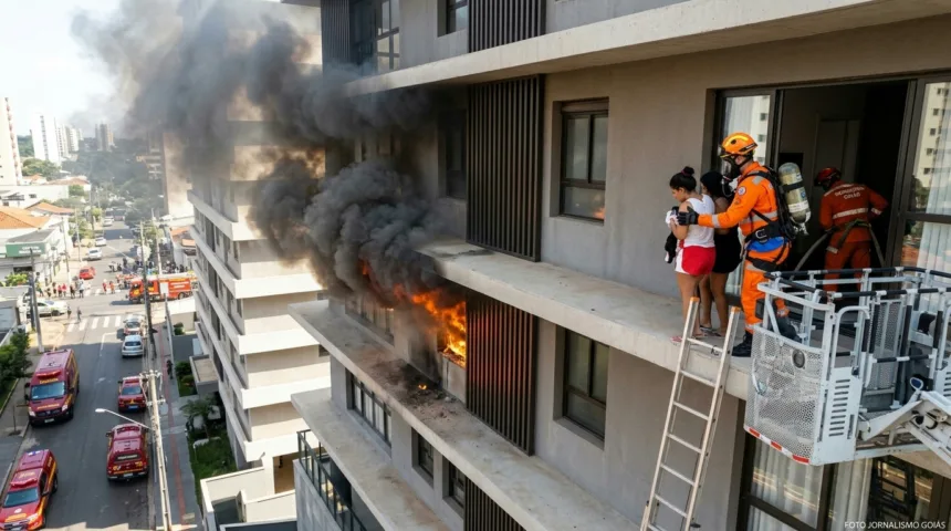 Incêndio em prédio no Setor Marista deixa moradores ilhados e gera momentos de pânico Incêndio em prédio no Setor Marista deixa moradores ilhados e gera momentos de pânico