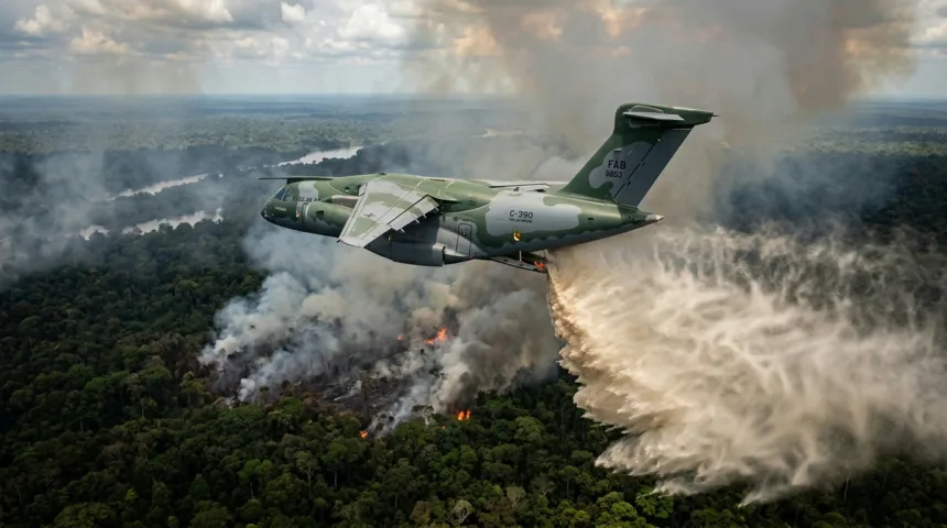 Kc-390 de Anápolis reforça combate a incêndios florestais no Amazonas