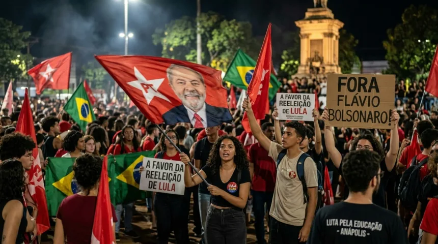 Manifestação em Anápolis reúne apoiadores de Lula e opositores de Flávio Bolsonaro Manifestação em Anápolis reúne apoiadores de Lula e opositores de Flávio Bolsonaro