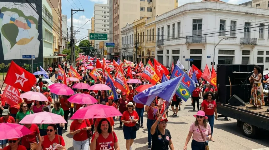 Manifestação reúne mulheres no centro de Goiânia em apoio a Lula