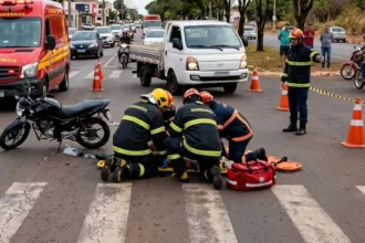 Motociclista fica ferida durante abalroamento na região oeste de Goianésia