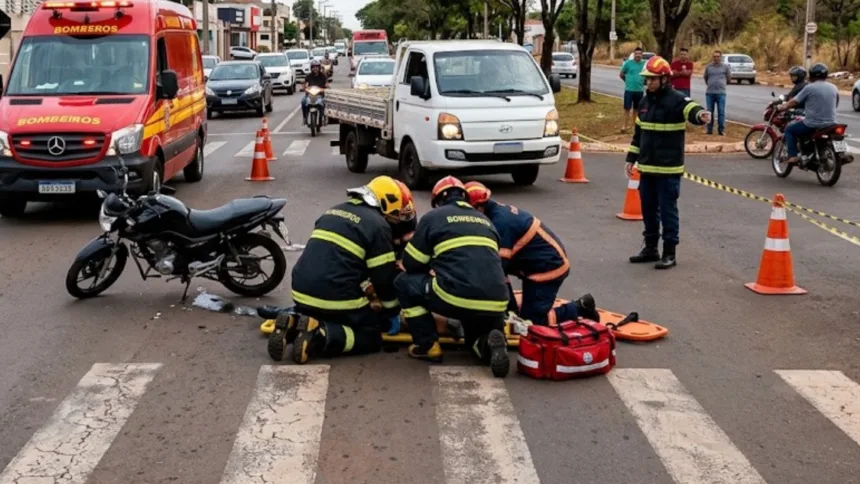 Motociclista fica ferida durante abalroamento na região oeste de Goianésia Motociclista fica ferida durante abalroamento na região oeste de Goianésia
