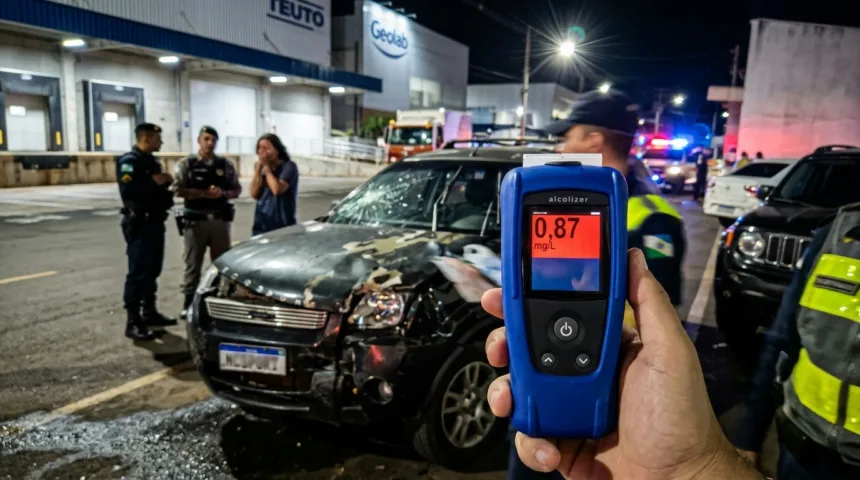 Motorista embriagado causa destruição em estacionamento de indústria em Anápolis Motorista embriagado causa destruição em estacionamento de indústria em Anápolis