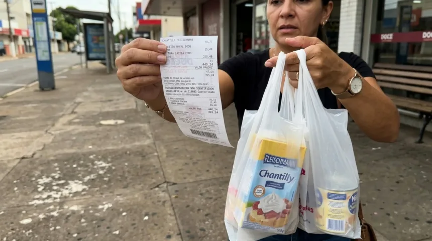 Supermercado assusta moradora de Anápolis após compra render três sacolas por quase 400 reais Supermercado assusta moradora de Anápolis após compra render três sacolas por quase 400 reais