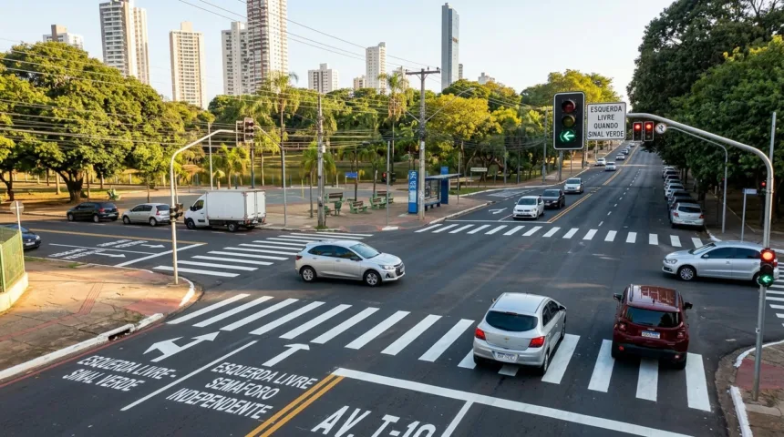 Trânsito em Goiânia adota modelo de esquerda livre no Setor Bueno Trânsito em Goiânia adota modelo de esquerda livre no Setor Bueno